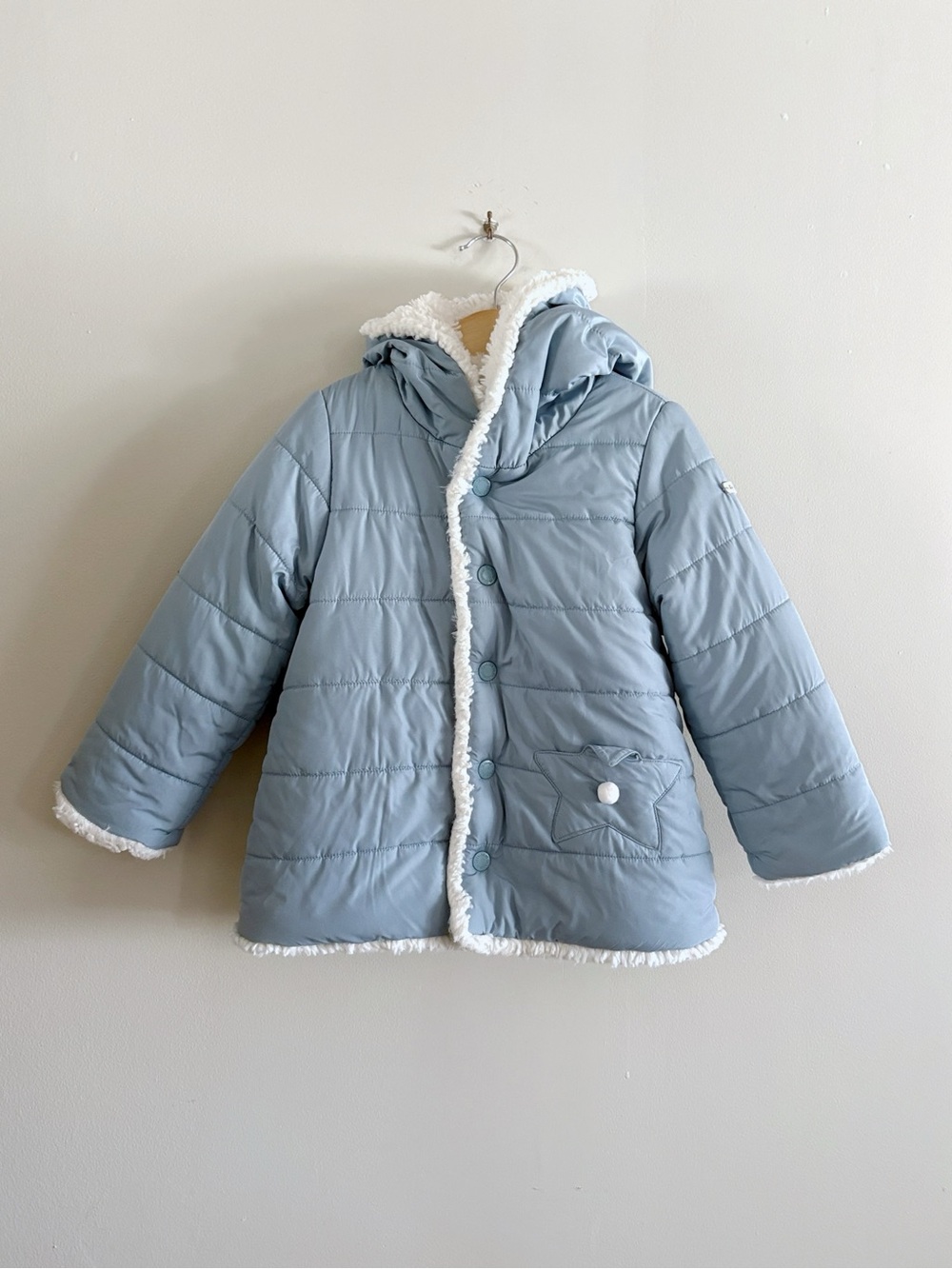 Tartine et Chocolat Girls Coat 24M 100 Blue Plush Fleece Lined Hooded Puffer